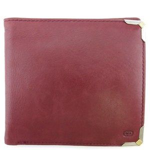 DIOR Two-fold wallet CD Mark Bordeaux Leather Auth USED T18173